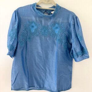 Anthropologie Payal Jain Embroidered Silk Top